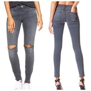 FRAME Le Skinny De Jeanne MODAL Jeans Distressed Slit Knees Size 26 Denim Grey